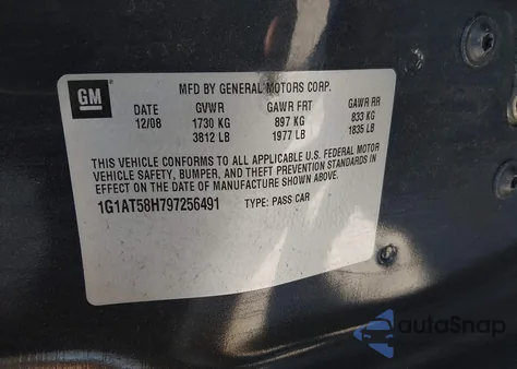 2009 Chevrolet Cobalt Lt z USA, uszkodzony, nr VIN 1G1AT58H797256491